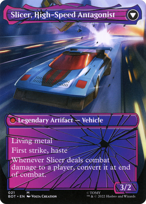 Slicer, Hired Muscle // Slicer, High-Speed Antagonist (BOT-021) - mythic: (shatteredglass, convertdfc) (Borderless) - Foil