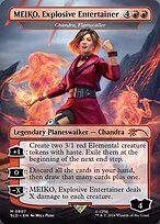 Chandra, Flamecaller (SLD-807) - mythic / MEIKO, Explosive Entertainer (Borderless)