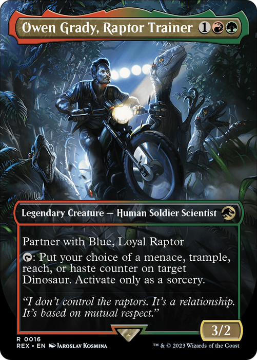Owen Grady, Raptor Trainer (REX-016) - rare (Borderless) - Foil