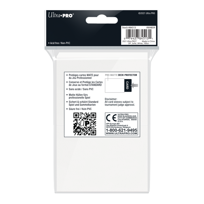 Protecteurs de cartes: Ultra PRO standard 100ct - PRO-Matte (Blanc)