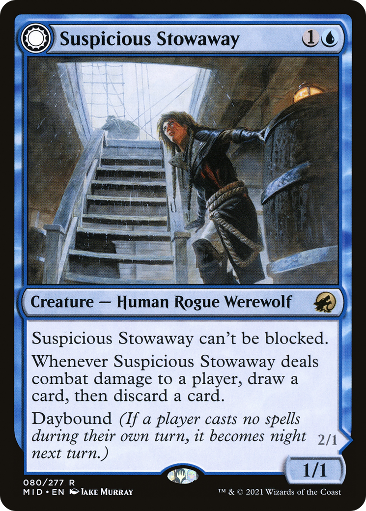 Suspicious Stowaway // Seafaring Werewolf (MID-080) - rare: (Double Faced Transform)