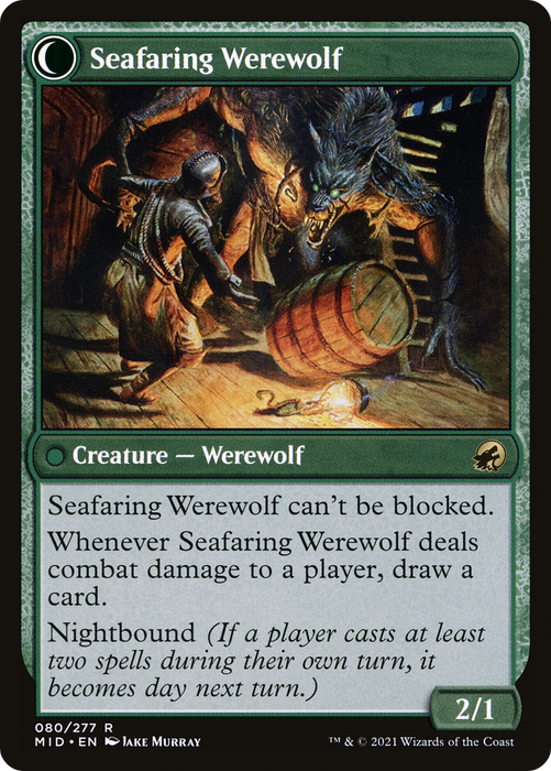 Suspicious Stowaway // Seafaring Werewolf (MID-080) - rare: (Double Faced Transform)