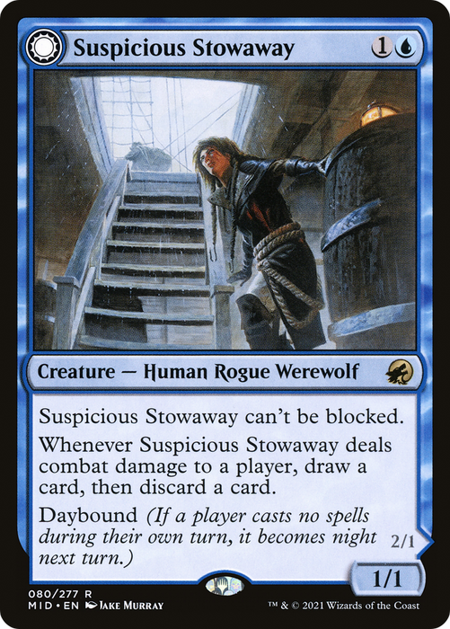 Suspicious Stowaway // Seafaring Werewolf (MID-080) - rare: (Double Faced Transform)