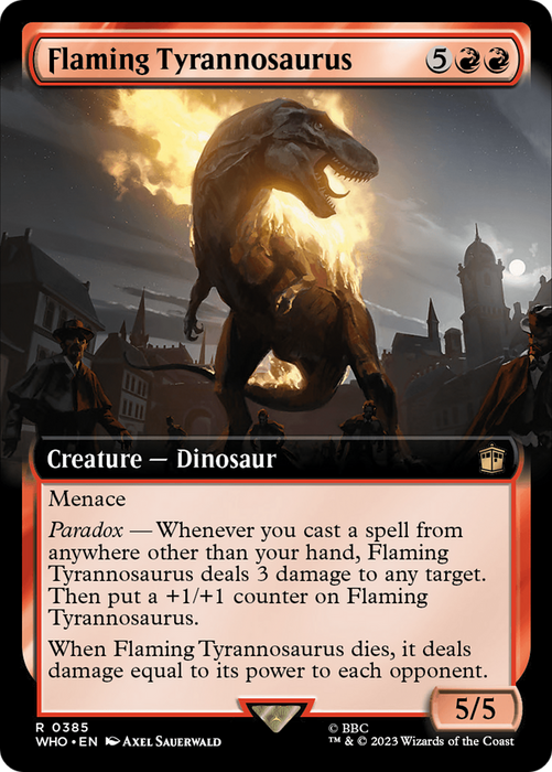 Flaming Tyrannosaurus (WHO-385) - rare: (Extended Art)