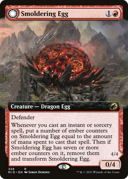 Smoldering Egg // Ashmouth Dragon (MID-358) - rare: (Extended Art, Double Faced Transform)