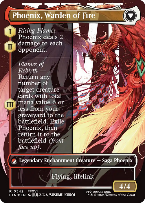 Joshua, Phoenix's Dominant // Phoenix, Warden of Fire (FIN-542) - rare: (enchantment) (Borderless) - Foil