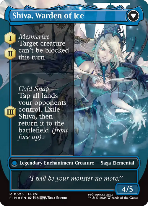Jill, Shiva's Dominant // Shiva, Warden of Ice (FIN-523) - rare: (enchantment) (Borderless) - Foil
