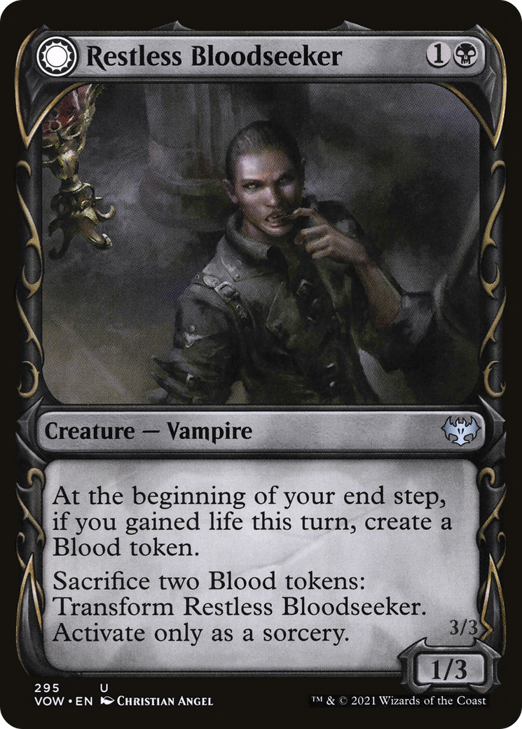 Restless Bloodseeker // Bloodsoaked Reveler (VOW-295) - uncommon: (Showcase, Double Faced Transform)