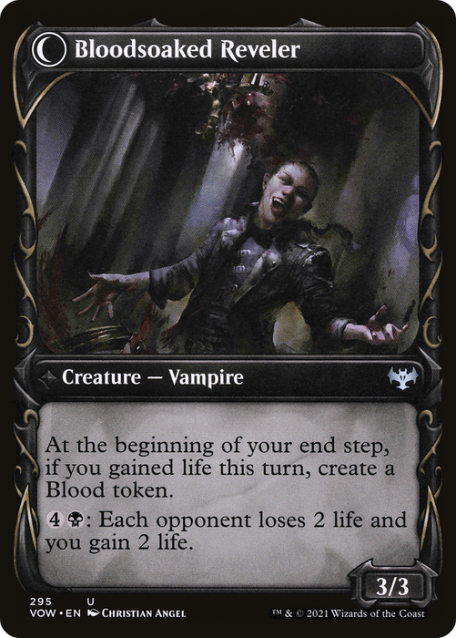 Restless Bloodseeker // Bloodsoaked Reveler (VOW-295) - uncommon: (Showcase, Double Faced Transform)