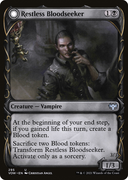 Restless Bloodseeker // Bloodsoaked Reveler (VOW-295) - uncommon: (Showcase, Double Faced Transform)