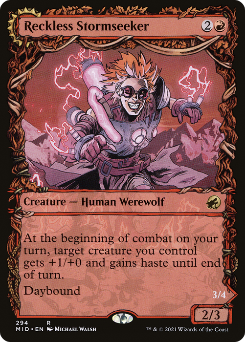 Reckless Stormseeker // Storm-Charged Slasher (MID-294) - rare: (Showcase, Double Faced Transform)