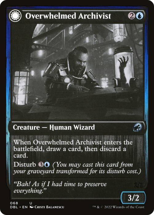 Overwhelmed Archivist // Archive Haunt (DBL-068) - uncommon: (Double Faced Transform) - Foil