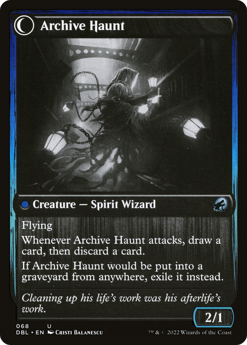Overwhelmed Archivist // Archive Haunt (DBL-068) - uncommon: (Double Faced Transform) - Foil