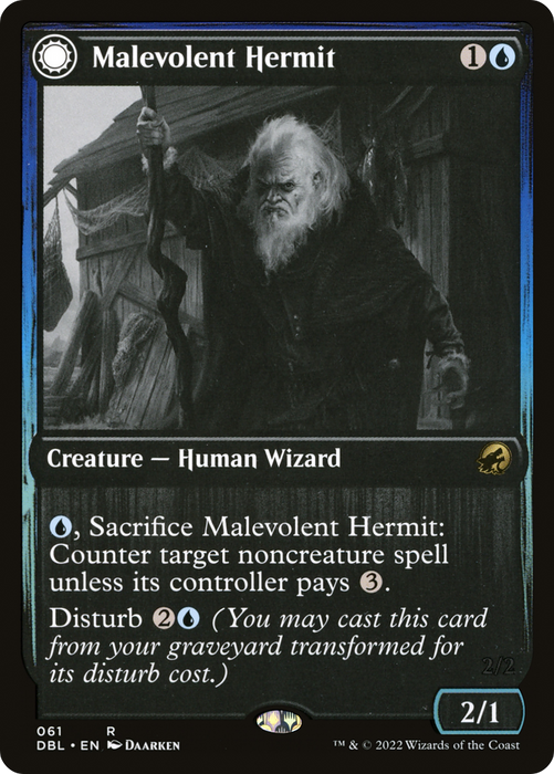 Malevolent Hermit // Benevolent Geist (DBL-061) - rare: (Double Faced Transform)