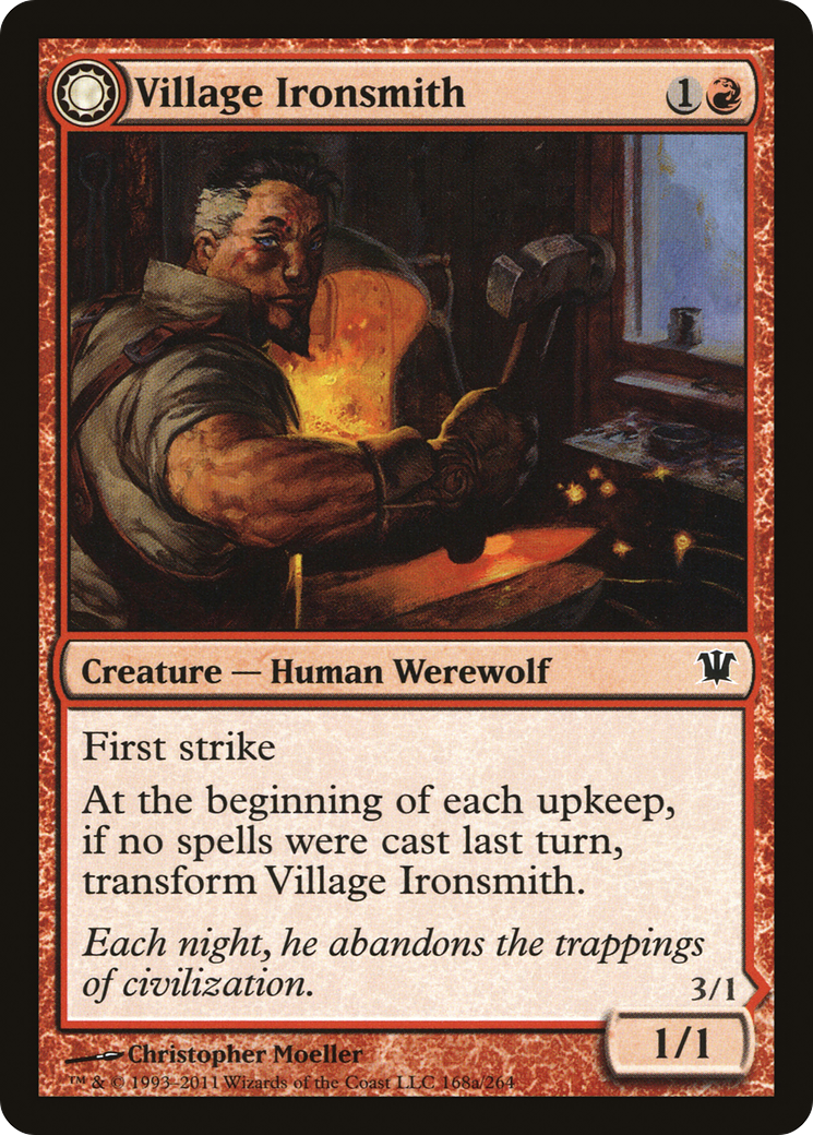Village Ironsmith // Ironfang (ISD-168) - common: (Double Faced Transform)