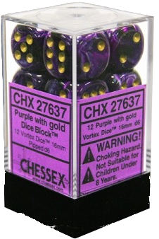 D6 Vortex: Pourpre avec chiffres doré (Paquet de 12)