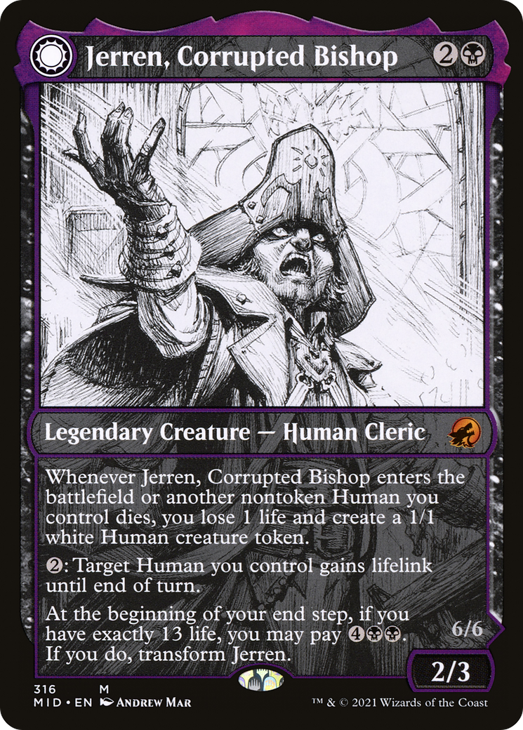 Jerren, Corrupted Bishop // Ormendahl, the Corrupter (MID-316) - mythic: (Showcase, Double Faced Transform)