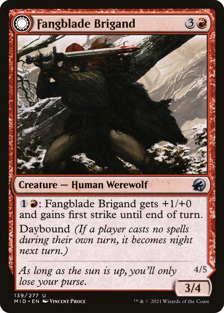 Fangblade Brigand // Fangblade Eviscerator (MID-139) - uncommon: (Double Faced Transform)
