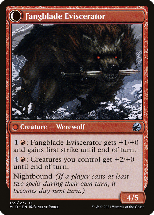 Fangblade Brigand // Fangblade Eviscerator (MID-139) - uncommon: (Double Faced Transform) - Foil
