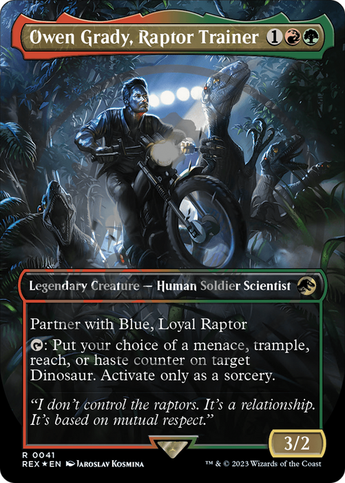 Owen Grady, Raptor Trainer (REX-041) - rare (Borderless) - Foil