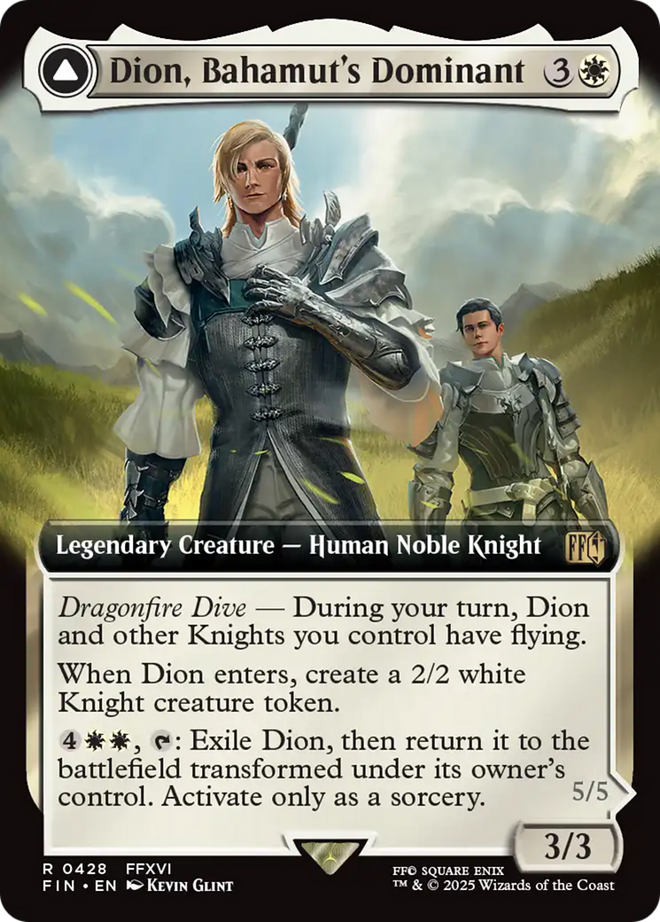 Dion, Bahamut's Dominant // Bahamut, Warden of Light (FIN-428) - rare: (enchantment, Extended Art) - Foil