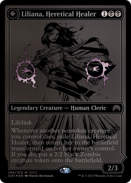 Liliana, Heretical Healer // Liliana, Defiant Necromancer (MEDIA-106) - mythic: (originpwdfc) - Foil