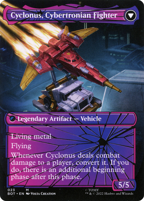 Cyclonus, the Saboteur // Cyclonus, Cybertronian Fighter (BOT-023) - mythic: (convertdfc, shatteredglass) (Borderless) - Foil