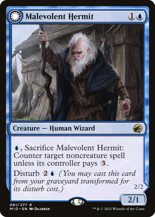 Malevolent Hermit // Benevolent Geist (MID-061) - rare: (Double Faced Transform)