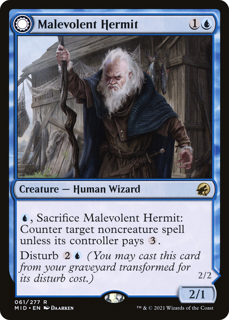 Malevolent Hermit // Benevolent Geist (MID-061) - rare: (Double Faced Transform) - Foil