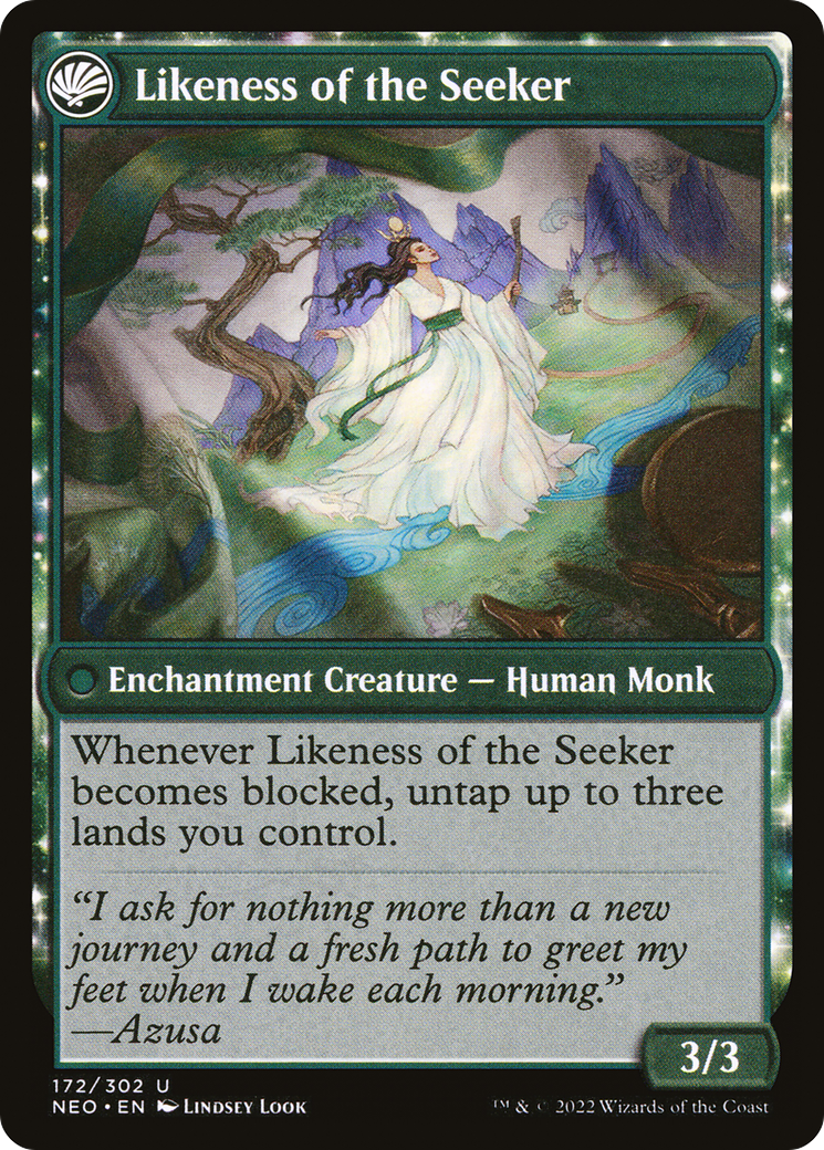 Azusa's Many Journeys // Likeness of the Seeker (NEO-172) - uncommon: (fandfc, enchantment) - Foil