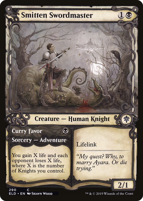 Smitten Swordmaster // Curry Favor (ELD-290) - common: (Showcase) - Foil