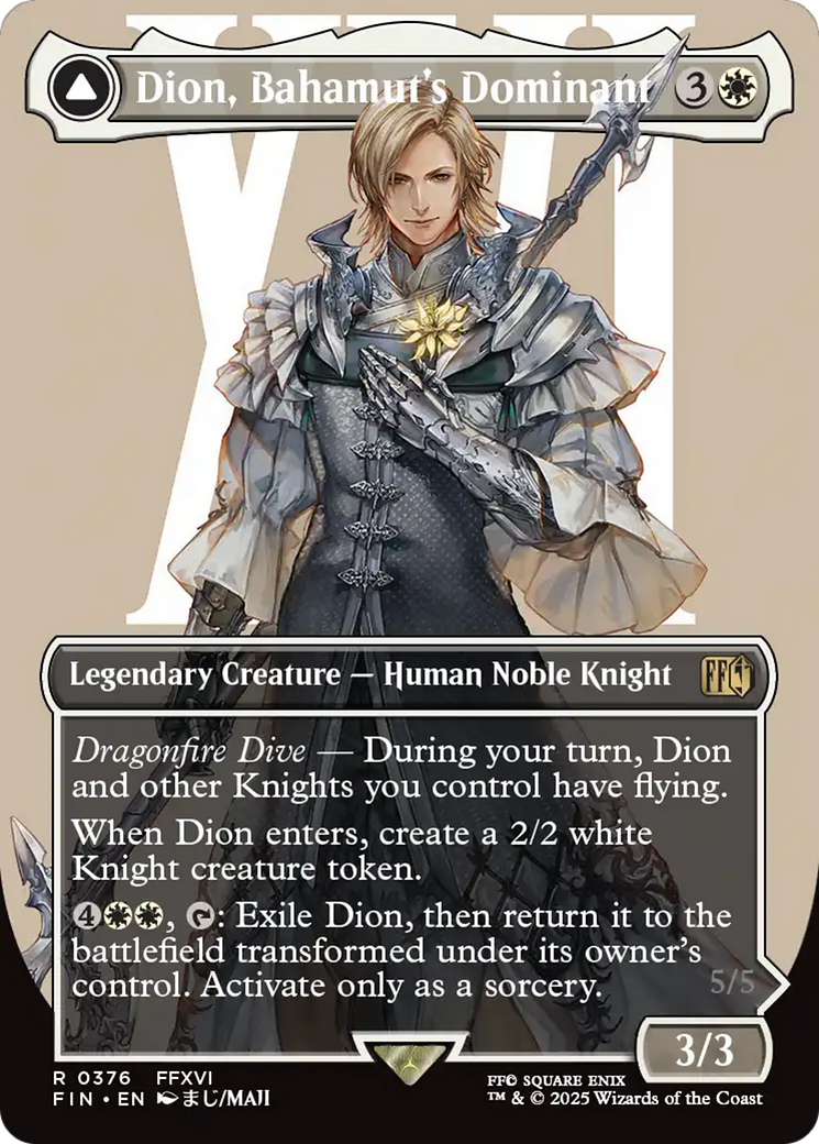 Dion, Bahamut's Dominant // Bahamut, Warden of Light (FIN-376) - rare: (enchantment) (Borderless)