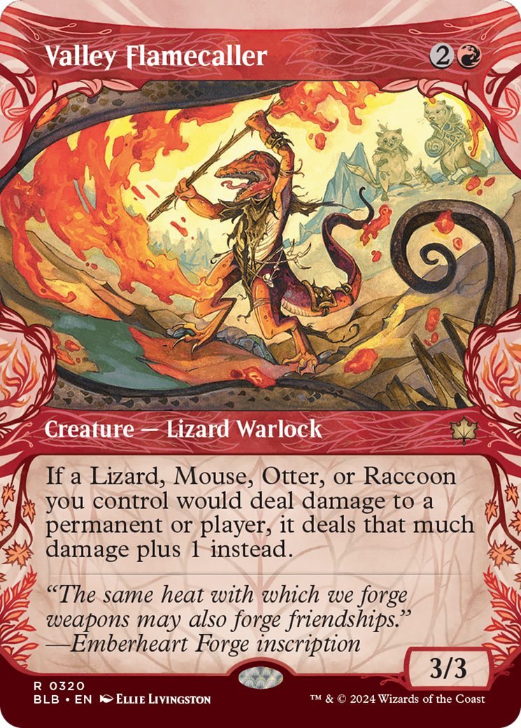 Valley Flamecaller (BLB-320) - rare: (Showcase) (Borderless) - Foil