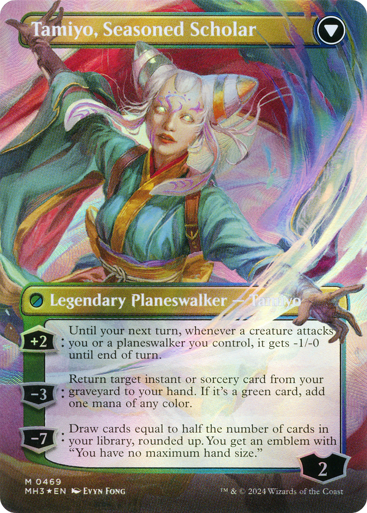 Tamiyo, Inquisitive Student // Tamiyo, Seasoned Scholar (MH3-469) - mythic (Borderless) - Foil