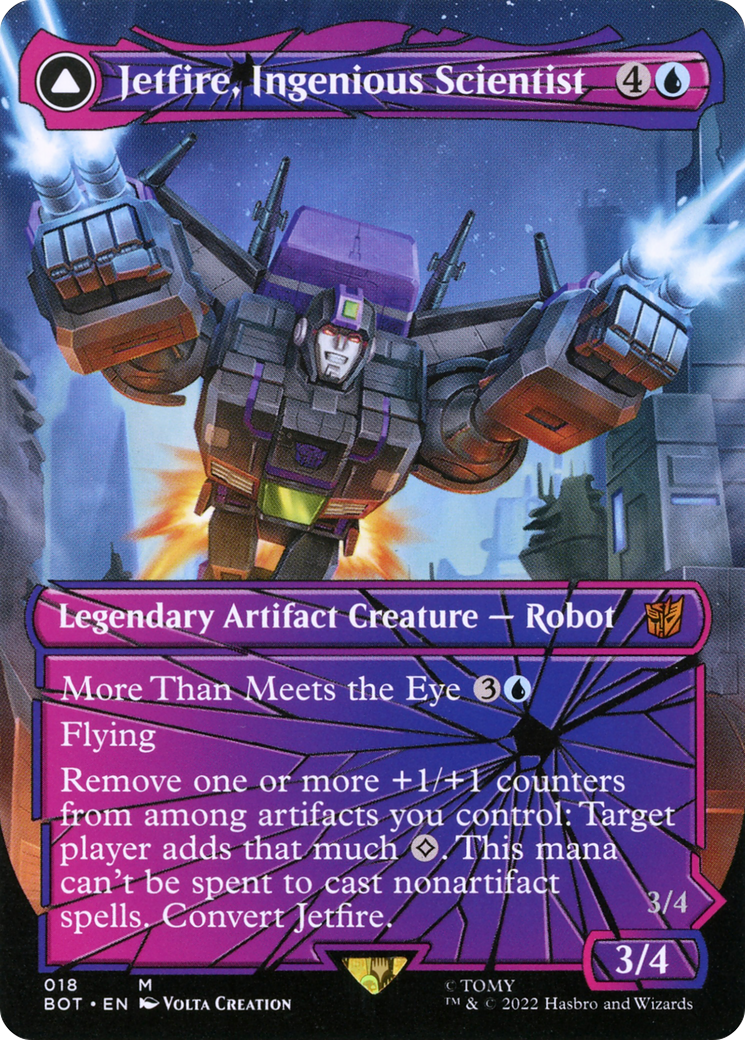 Jetfire, Ingenious Scientist // Jetfire, Air Guardian (BOT-018) - mythic: (convertdfc, shatteredglass) (Borderless)