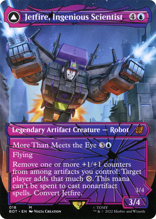 Jetfire, Ingenious Scientist // Jetfire, Air Guardian (BOT-018) - mythic: (convertdfc, shatteredglass) (Borderless) - Foil