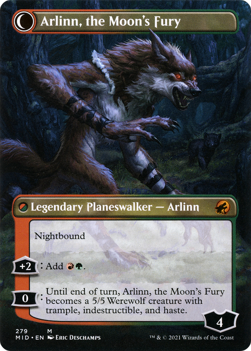 Arlinn, the Pack's Hope // Arlinn, the Moon's Fury (MID-279) - mythic: (Double Faced Transform) (Borderless) - Foil