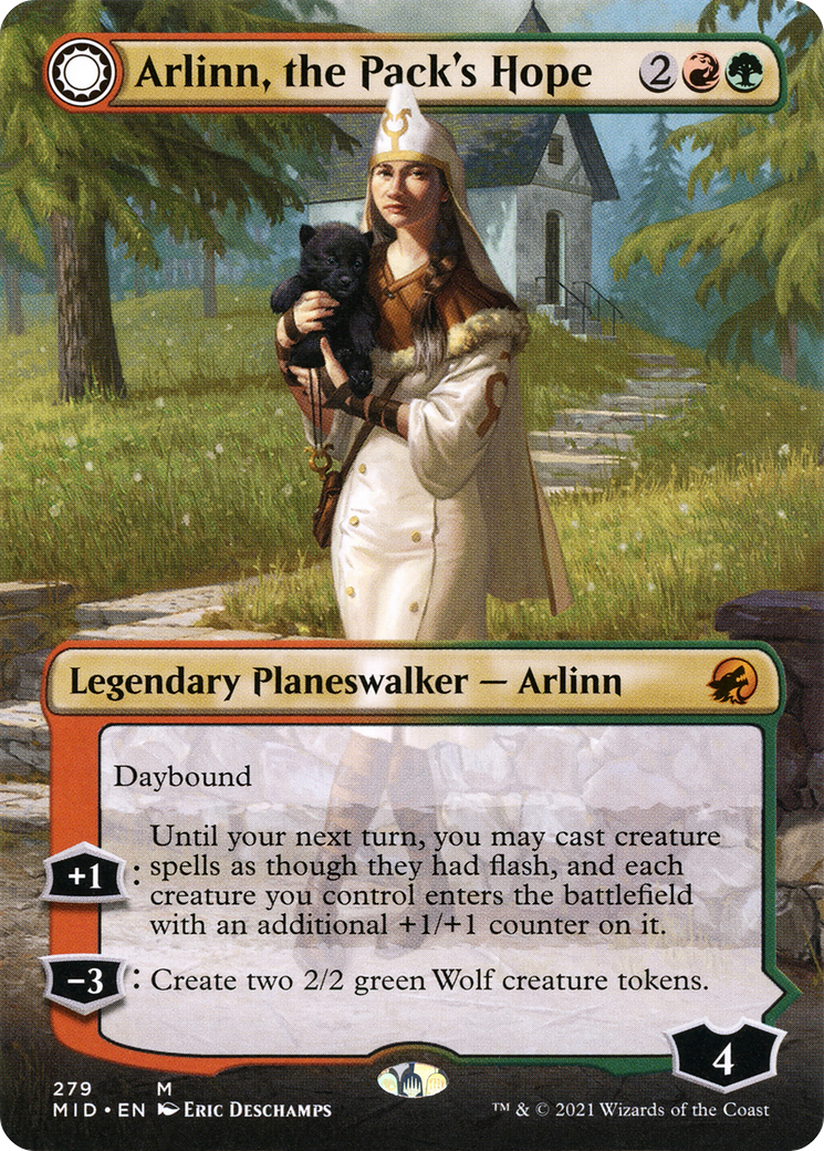 Arlinn, the Pack's Hope // Arlinn, the Moon's Fury (MID-279) - mythic: (Double Faced Transform) (Borderless) - Foil