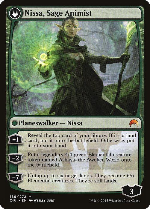 Nissa, Vastwood Seer // Nissa, Sage Animist (ORI-189) - mythic: (originpwdfc)