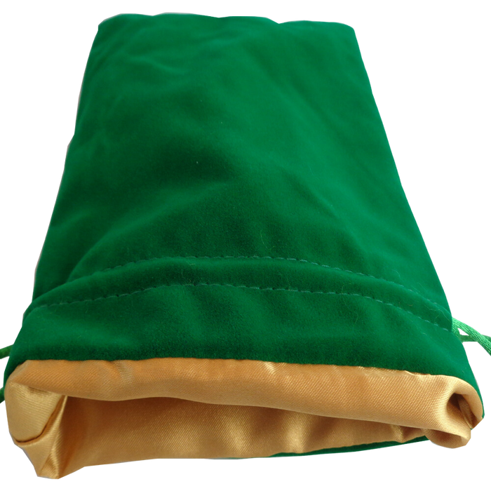 Large Velour dice bag: Green and golden satin