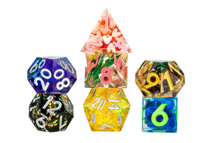 Ensemble 7 Dés Polyédriques: Mystery Misfit Sharp Edge Resin