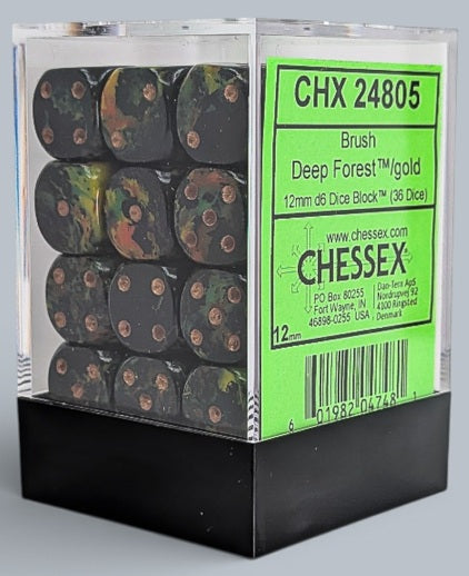 Chessex: Pack de 36 mini dés 6 - Brush Deep Forest Gold