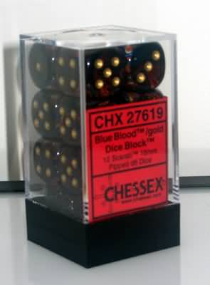 D6 Scarabé : Sang bleu avec chiffres dorés (Paquet de 12)