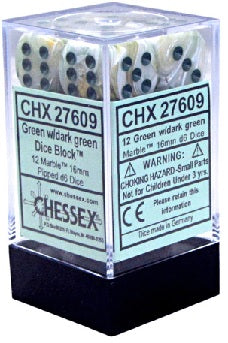 D6 Marble: Green with dark green figures (Pack of 12)
