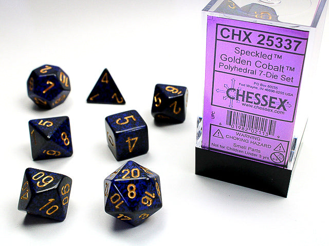 Ensemble 7 Dés Polyédriques Tachetés : Cobalt doré