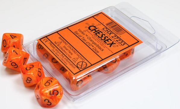 D10 Polyhedric Vortex: Orange with black figures (package 10)