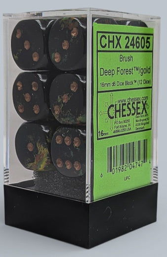 Chessex: Pack de 12 dés 6 - Brush Deep Forest Gold