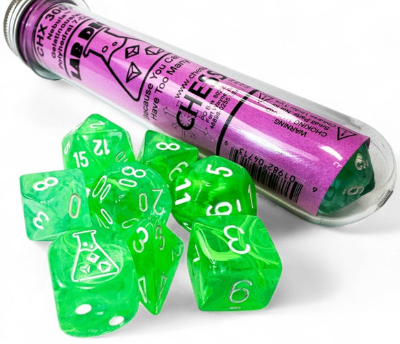 Ensemble de 7 dés polyédriques Lab Dice: Nebula Gelatinous avec chiffres blanc (D6 Bonus)
