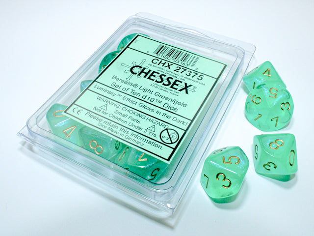 D10 Polyuderic Borealis Luminary: green with gold figures (package 10)
