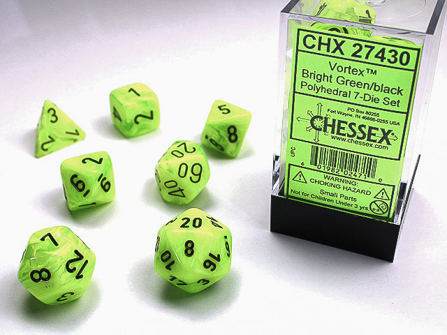 Ensemble 7 Dés Polyédriques Vortex: Vert pâle avec chiffres noirs